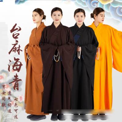 Hemp yarn Haiqing Robes Unisex Shaolin Buddhist Monk Dress Meditation Long Robes