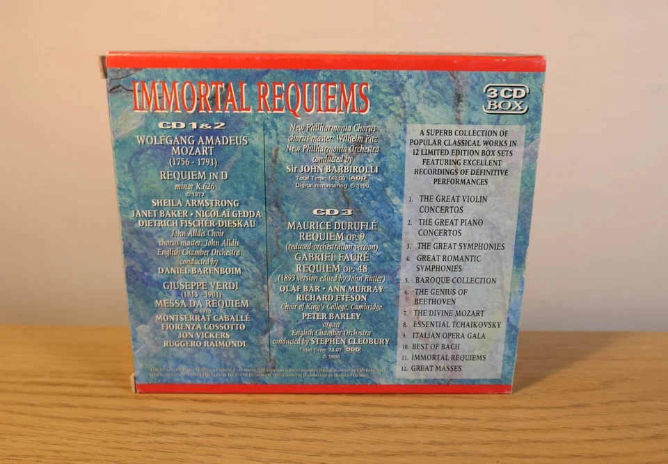 Immortal Requiems Mozart Verdi Faure Durufle EMI 3 CD Box Set Foto 2 de 4