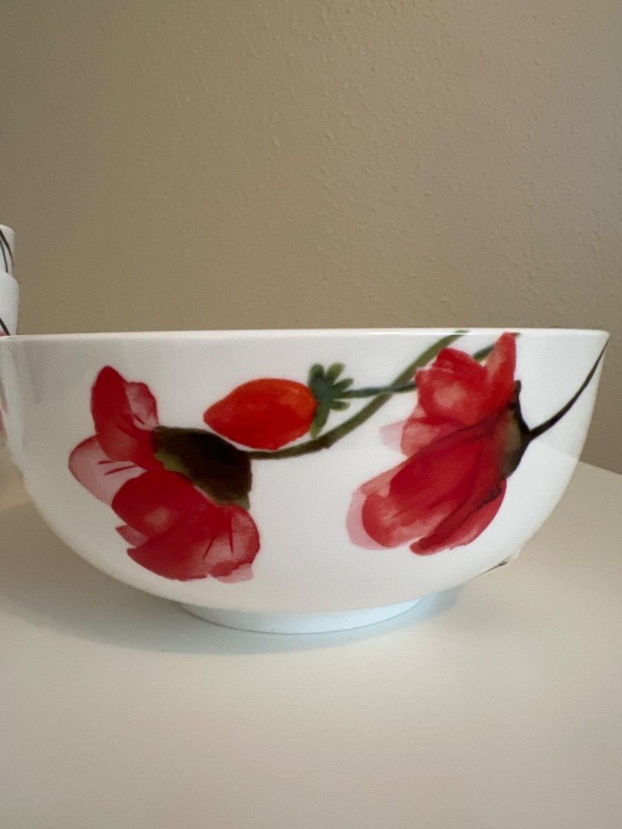 MIKASA KEIRA Set of 4 Bowls, Red Poppy Flowers, 6