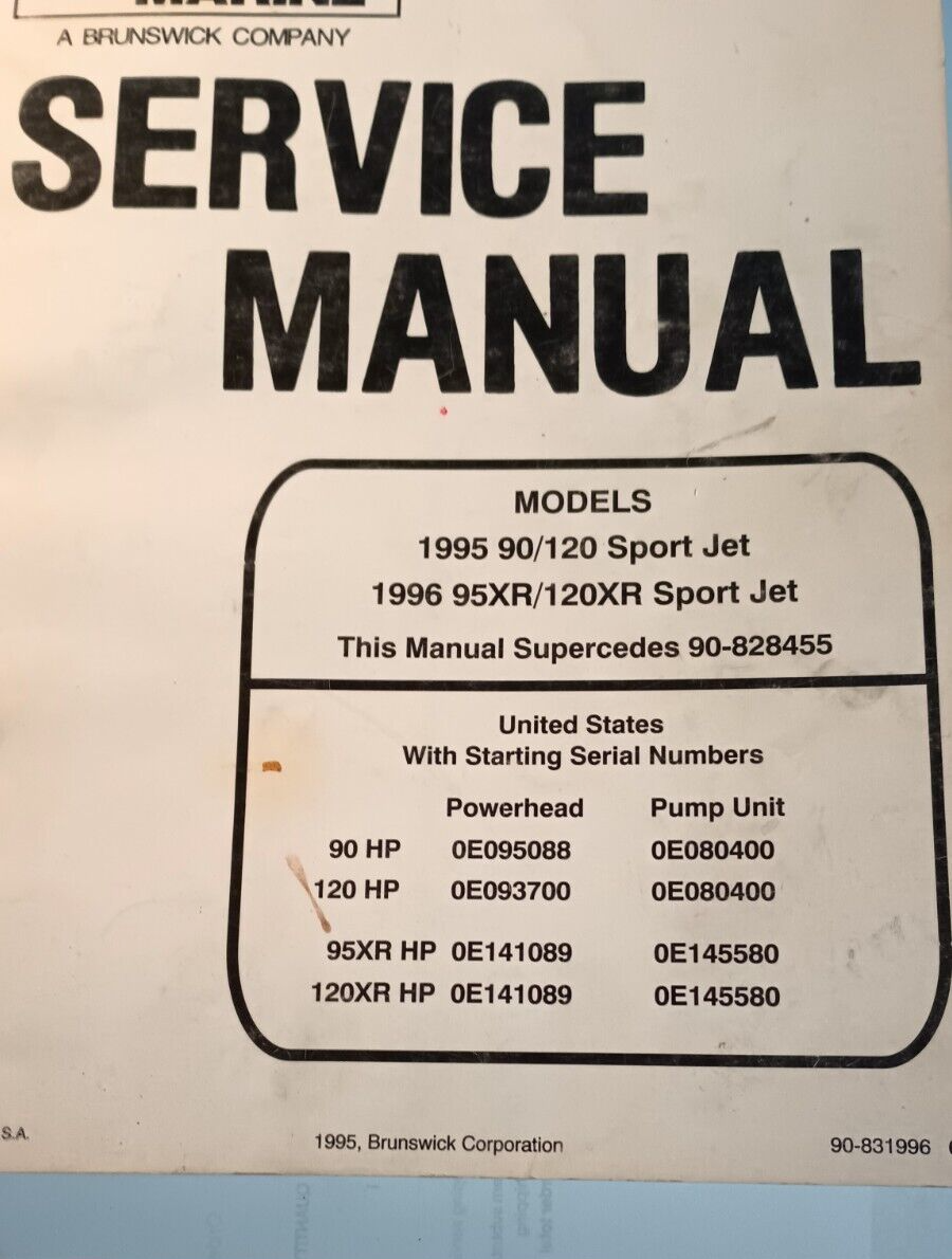 1995 - 1997 90-831996 Mercury Marine 90 95XR 120 120XR Sport Jet