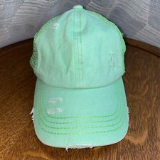 C.C Exclusives Distressed Mesh Back Womens Hat Cap Strapback Ponytail Back Green