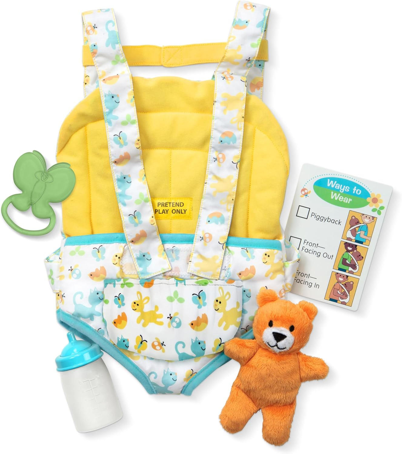 Baby Doll Carrier Play Set with Toy Bear, Bottle & Rattle for Toddlers