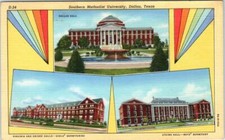DALLAS, Texas  TX    SOUTHERN METHODIST UNIVERSITY Rainbow c1940s Linen Postcard