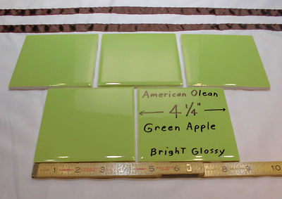 5 Glossy Ceramic Tiles: Apple Green by American Olean, 4-1/4''...Brilliant Color