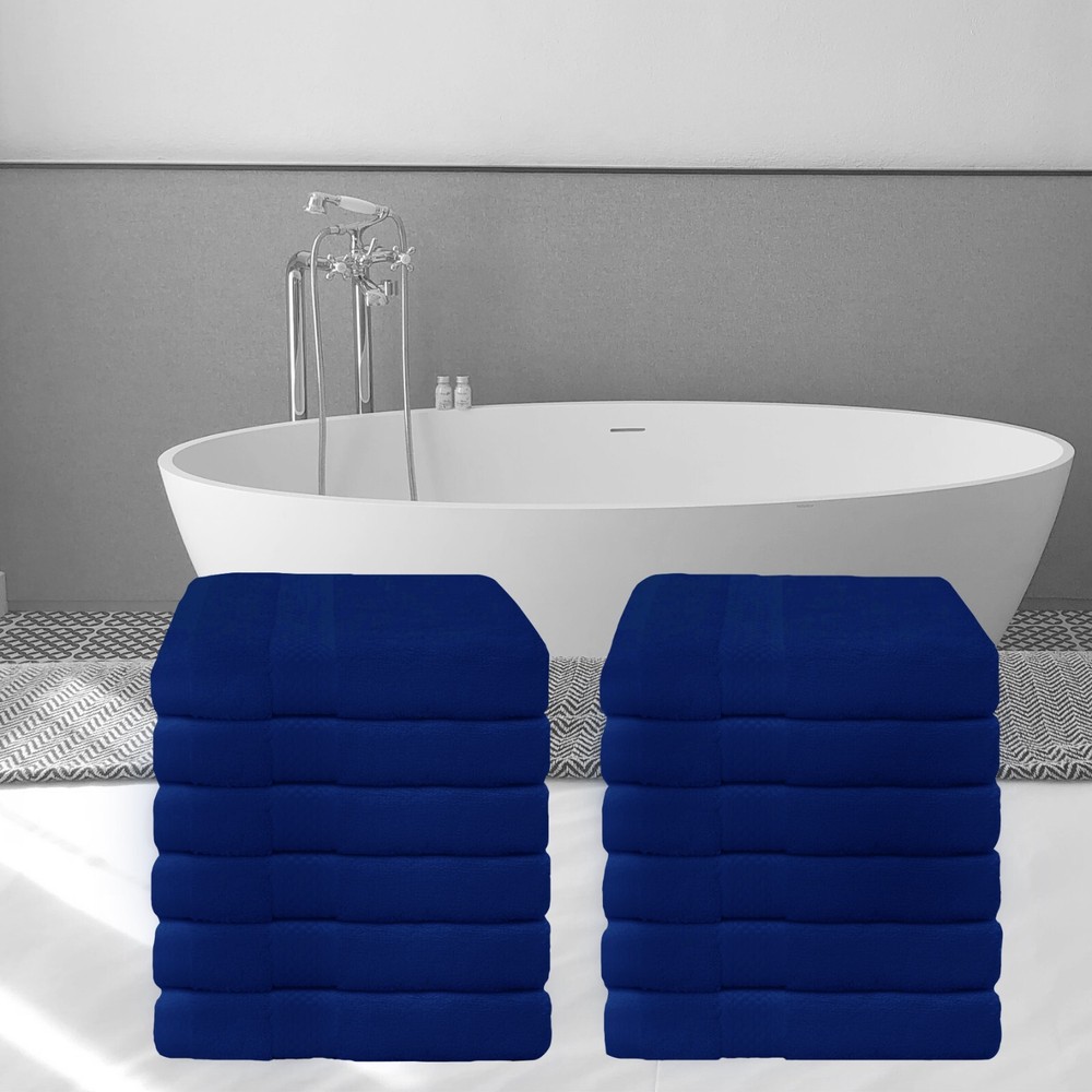 12 Pack Soft 100% Cotton Luxury Washcloth Towels for Face & Body - Navy Blue