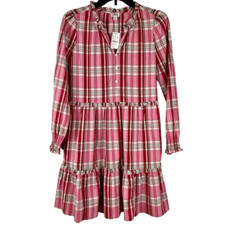 NWT J. Crew Plaid Ruffle V-neck Long Sleeve Dress 0