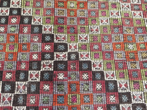 Embroidery Rug, Boho Rug, Area Rugs, Wool Rug Large Turkish Kilim Carpet75"X149" - Picture 5 of 12