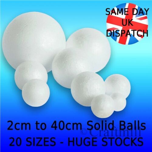  Solid Polystyrene Balls Craft Floral Cake Sweet Tree 20mm - 400mm Huge UK Stock - Picture 1 of 5