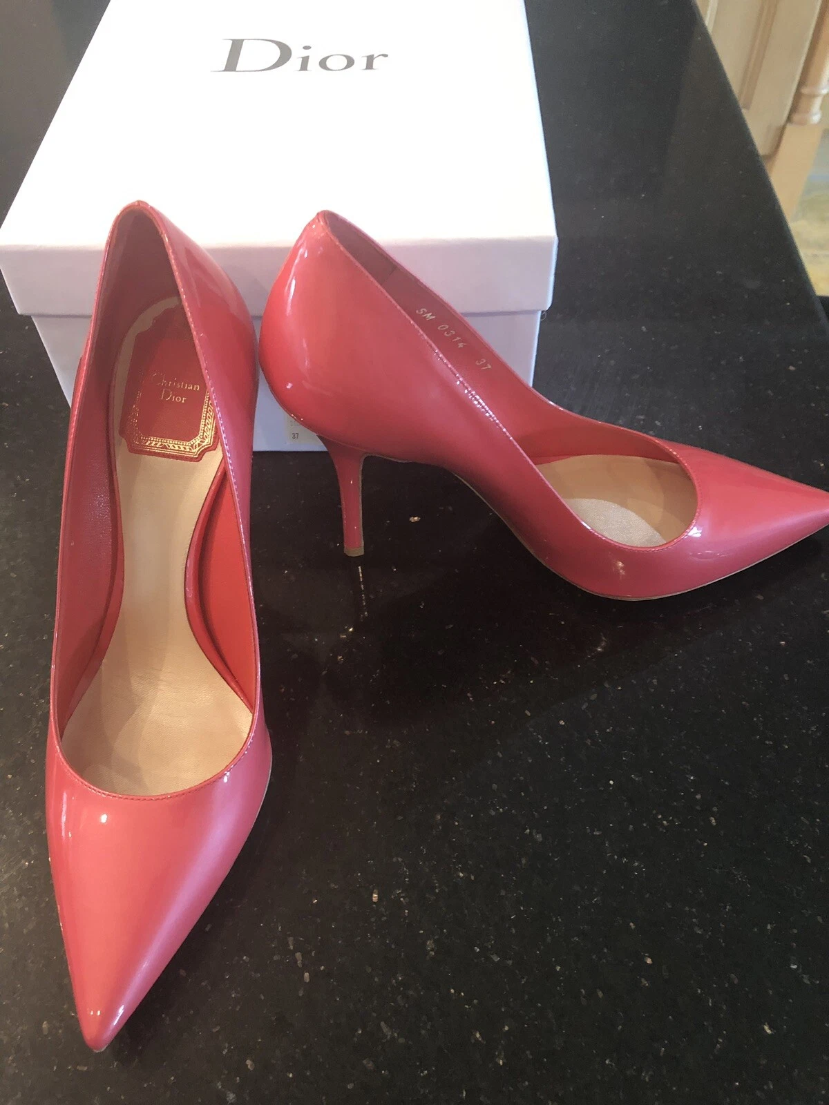 ESCARPINS CHRISTIAN DIOR CORAL ROSE CHERIE CHAUSSURES 4” TALON 37 4 avec REÇU