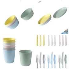 New IKEA 36 Pcs Set KALAS Kids Plastic Cups Plates and Utensils PBA Free