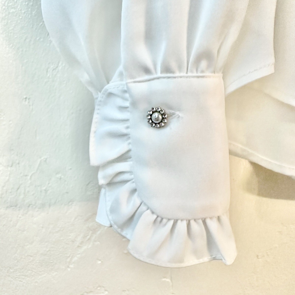 ZARA White Satin Ruffled Blouse SIZE XL | eBay