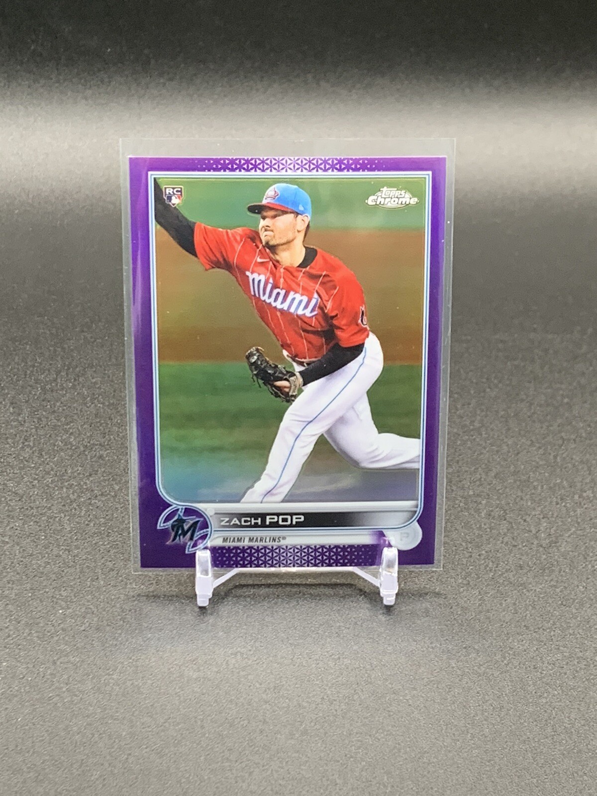 2022 Topps Chrome Zach Pop 41 Purple Refractor /250 RC | Miami Marlins
