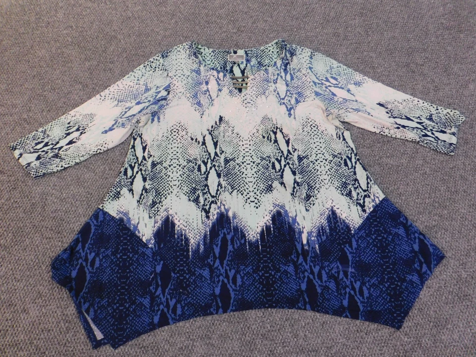 JM Collection top 2X blue pullover geometric womens stretch tunic polyester - Image 2 of 4