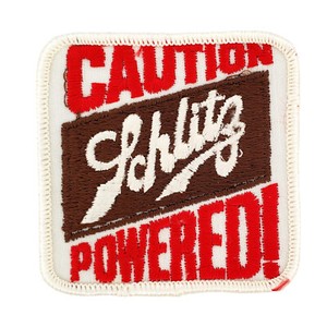 Vintage Caution Schlitz Powered Beer Patch 70s 80s New Old Stock