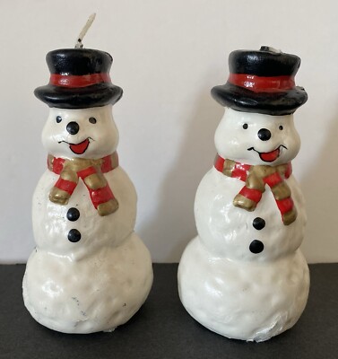 Snowman Candles Set of 2 Matching Pair 4  Tall Brand New Adorable