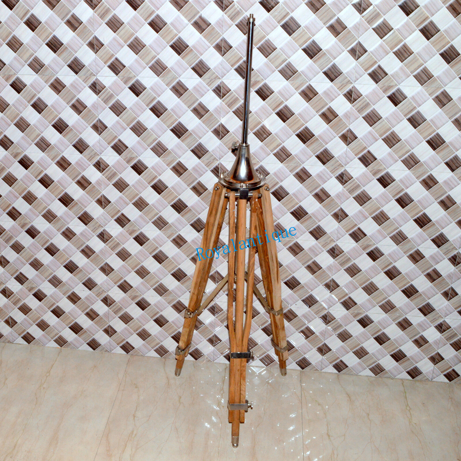 Vintage Silver Tripod With Teak Wood Nautical Floor Lamp Nautical Lamp