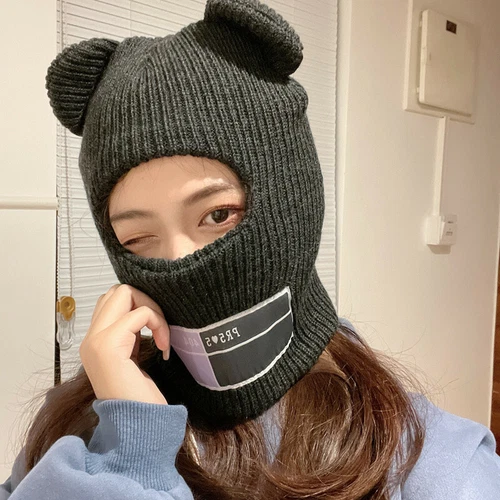 Full Face Cover Ski Mask Hats Cute Bear Ears Unisex Funny Winter Warm Knit Cap