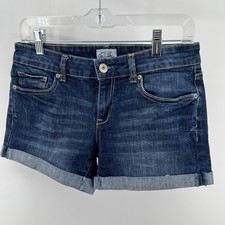 Aeropostale pantaloncino donna junior 5/6 blu denim con polsini elasticizzato zip 