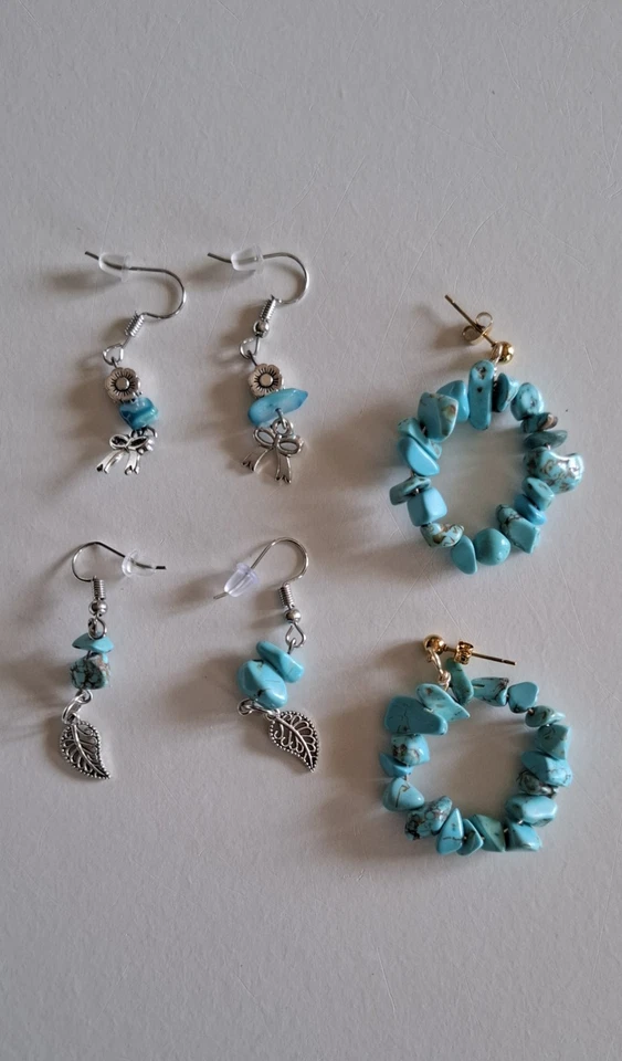Lot de 3 paires de boucles d'oreilles perles couleur turquoise - Photo 1/4