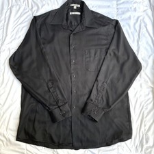 Geoffrey Beene Sateen Black Dress Button Down Shirt Mens Large Wrinkle Free