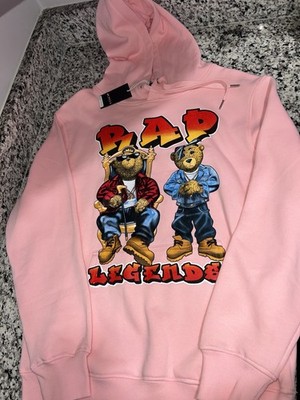 Brand new 3Forty Bear Graphic Pullover Hoodie Men's Size L Pink Fleece