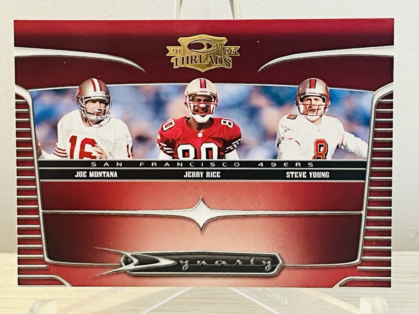 2006 Donruss Threads Dynasty Joe Montana, Jerry Rice & Steve Young