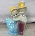Vintage Shawnee Pottery Boy Girl Dancing Couple Planter Vase Blue Yellow Kitsch