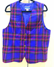Pendleton Collection Women's Purple Plaid 100 Wool Lined Button Vest Size 14