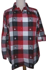 COLLECTIONS ETC Womens XXL Snowman Christmas Holiday Plaid Button Up Top Red