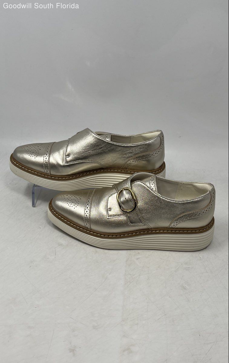 Cole Haan Womens OriginalGrand Gold-Tone Platform Monk Strap Shoes Size 6B