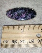 Oval Charoite gemstone exclusive of Siberia brooch from USSR