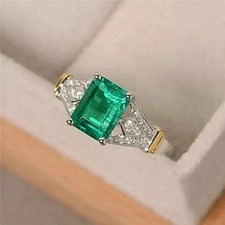 3.20Ct Emerald Cut Natural Emerald Women's Solitaire Ring 14K White Gold Plated