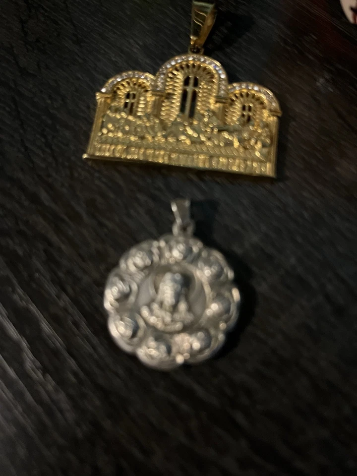 Collar colgante pieza Jesús pieza plata esterlina 925 maciza chapado en oro de 14k circonita helada Foto 2 de 4