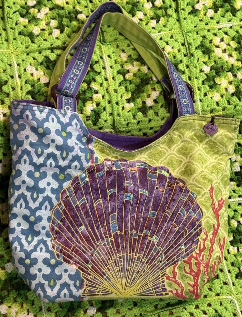 Paul Brent Fantasea tropical Shells Canvas Multicolor tote bag Carry All Shop