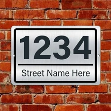 Custom Home Address Sign Plaque Silver Chrome Look Aluminum Metal 12x8