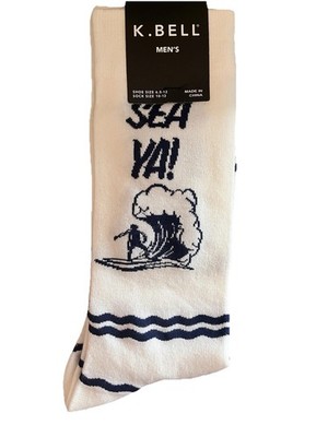 K Bell Sea Ya Yachty Beach Novelty Preppy White Loafer Socks Mens 10-13 NWT