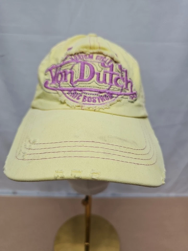 Gorra Von Dutch Para Hombre Correa Amarillo/Púrpura Personalizada Ciclo Eric Bostrom Distres Foto 3 de 4
