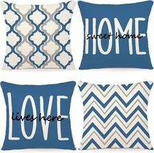 YCOLL Farmhouse Pillow Covers 18x18 Set of 4 Throw 18 x 18 Pack 4 , Blue
