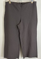 Eileen Fisher Pull On Wide Leg Crop Pants Gray Flat Crepe Stretch Size Petite L