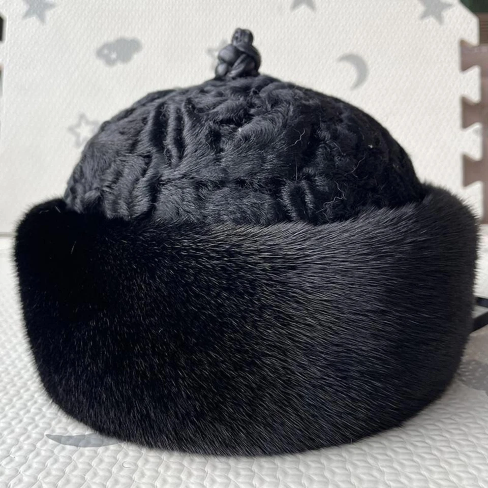 Sombrero de piel de visón de piel entera real para hombre Sombrero de bombín Hombre de mediana edad Gorra de padre Foto 2 de 4