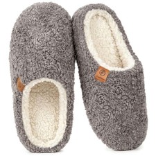 Women's Fuzzy Slip-on Slippers Soft Memory Foam Indoor House Shoes Gray 9-10 US