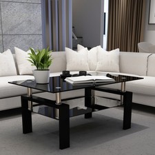 Rectangle Black Glass Coffee Table,Clear Coffee Table,Modern Side Center Table