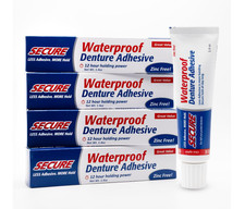 Secure Waterproof Denture Adhesive - Zinc Free - Extra Strong 1.4 oz Pack of 4