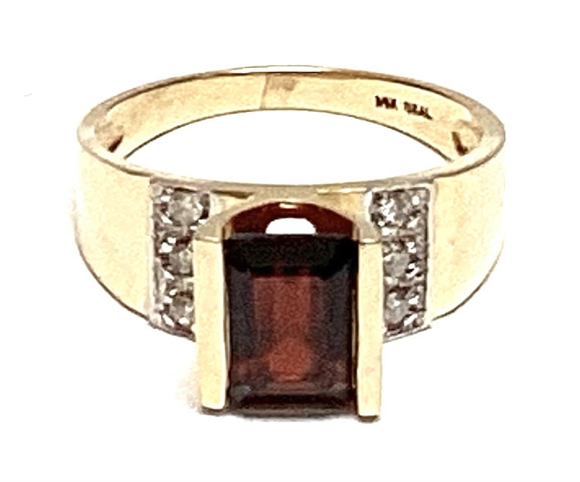 14K Solid Yellow Gold Large Square Garnet & Diamo… - image 6