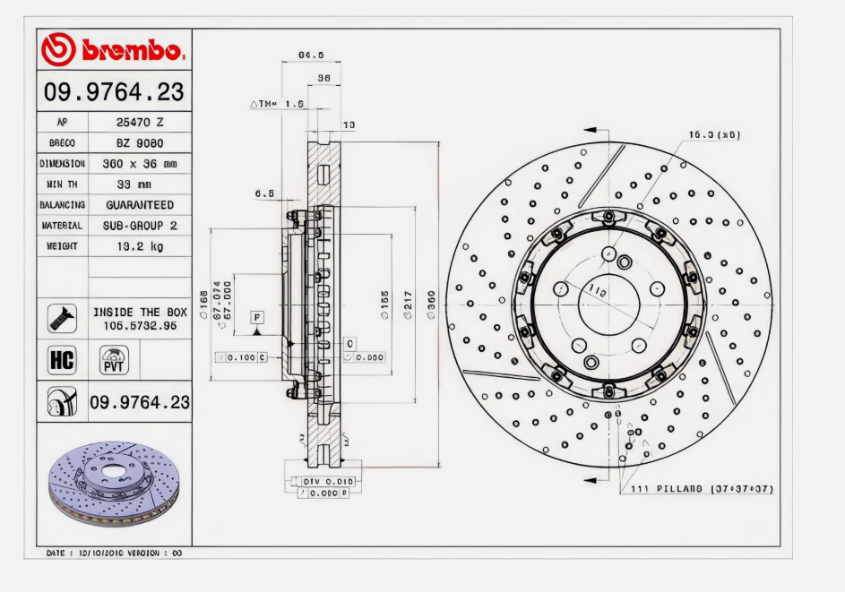BREMBO 09.9764.23 Brake Disc Front Fits Mercedes-Benz C-Class C 63 AMG DR 520