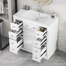 36" Bathroom Vanity Sink, Freestanding Bath Vanity Storage Cabinet, 6 Drawers