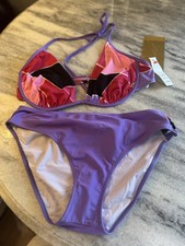 Gottex Colorblock Purple Pink Bikini Set Adjustable Strap Size 16