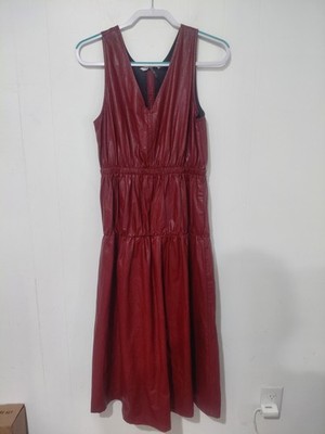 P M P Faux  Leather Plum Sleeveless Midi Tiered Dress NWT Sz 40 with Pickets