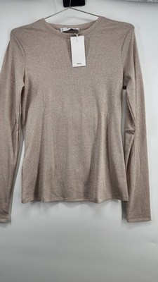 Mango Women's Large Beige Lurex Knitted T-Shirt NWT