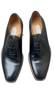 A. Testoni Men s 7.5 Black Leather Oxford Dress Shoes Made in Italy Luxury